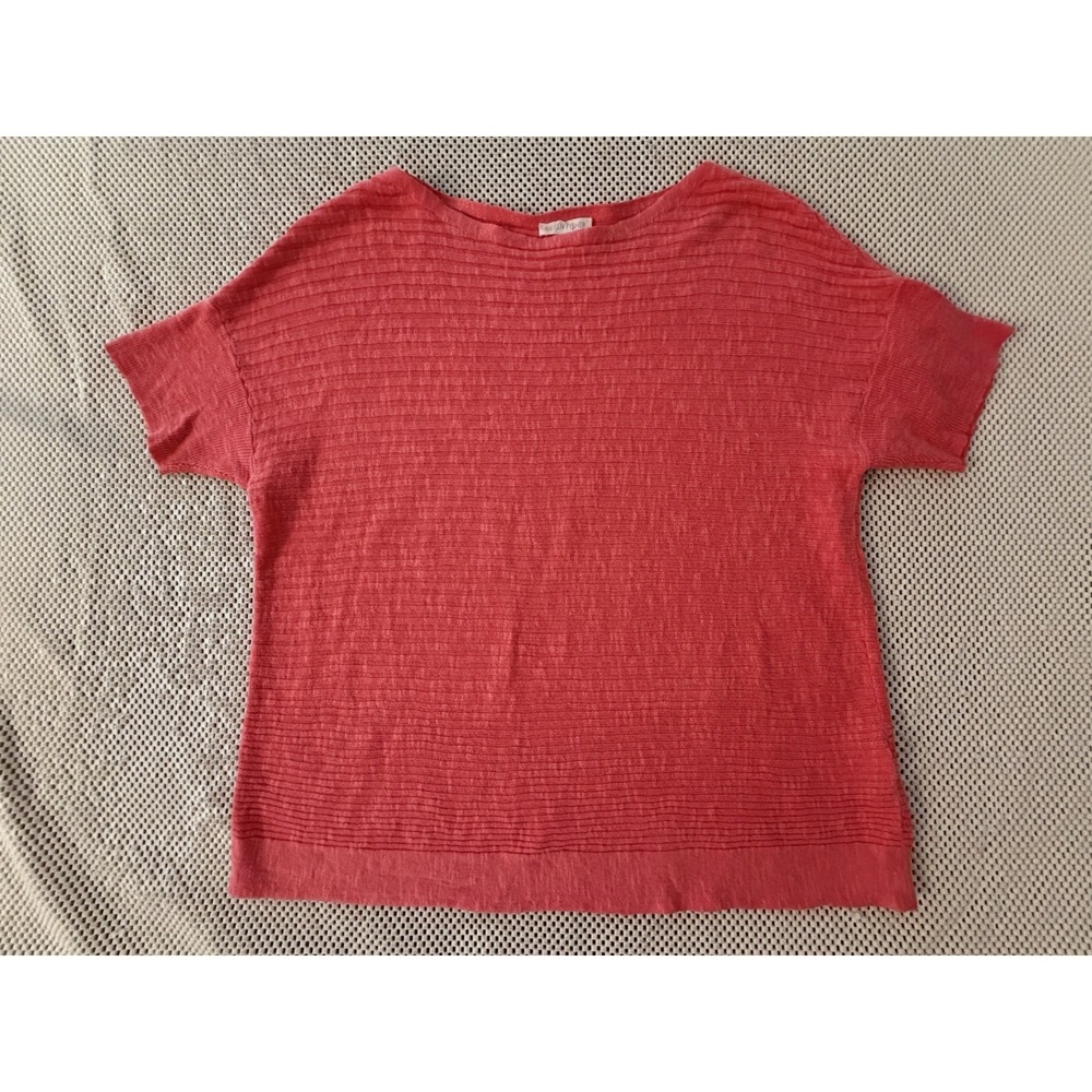 Eileen Fisher Linen Organic Cotton Blend Top Sz M Cottagecore Boho Texture Coral